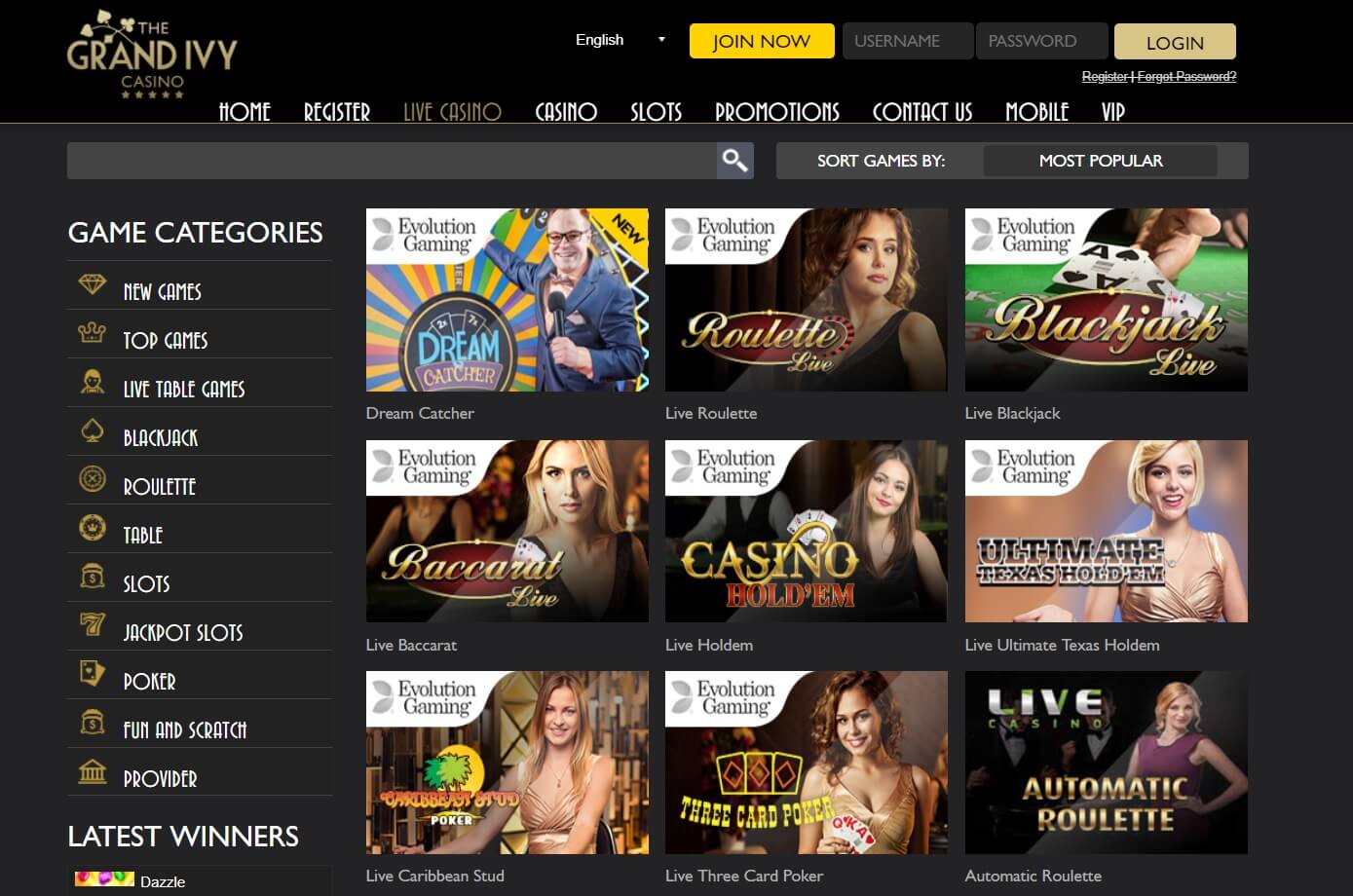 the grand ivy casino review games and live casino games